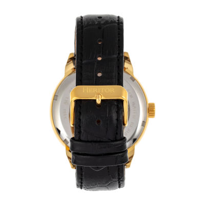 Heritor Mens Automatic Black Leather Strap Watch Herhr8303