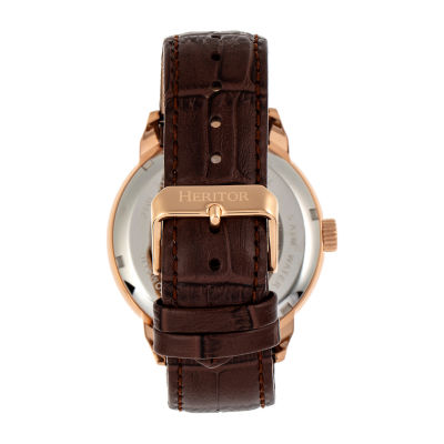 Heritor Mens Automatic Brown Leather Strap Watch Herhr8304