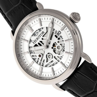 Heritor Mens Automatic Black Leather Strap Watch Herhr8401