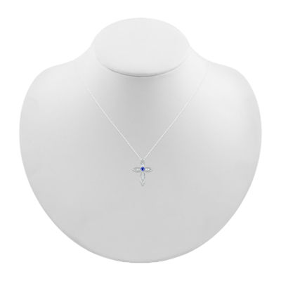 Womens Lab Created Sapphire Sterling Silver Cross Pendant Necklace