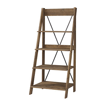 Modern Solid Wood 5-Tier Shelf Ladder Bookcase in Walnut