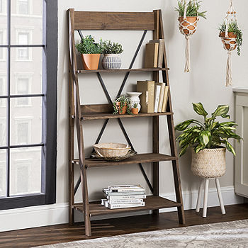 Walker Edison 68 Solid Wood Ladder Bookshelf - Grey