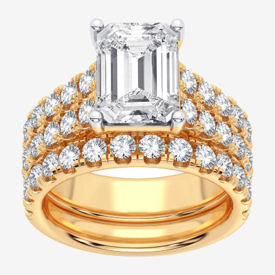 (H-I / SI1-SI2) Signature By Modern Bride Womens 5 CT. T.W. Lab Grown White Diamond in 14K Gold Emerald Bridal Set