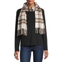 V. Fraas Plaid Oblong Scarf, One Size, White