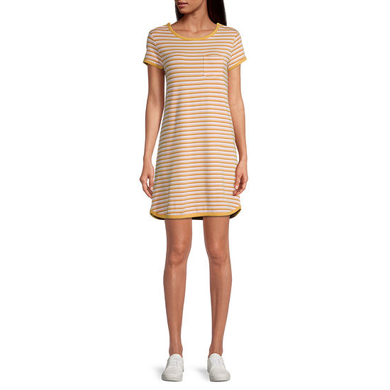 Arizona Short Sleeve Striped Adaptive T-Shirt Dress Juniors
