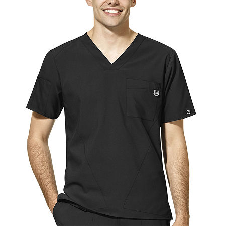 Wink W123 Mens V Neck Moisture Wicking Wrinkle Resistant Quick Dry Short Sleeve Scrub Top, Large, Black