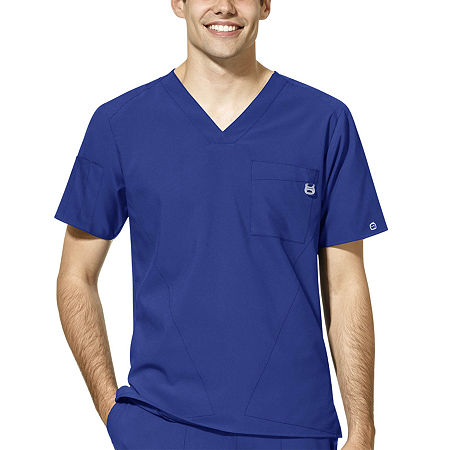 Wink W123 Mens V Neck Moisture Wicking Wrinkle Resistant Quick Dry Short Sleeve Scrub Top, Small, Blue