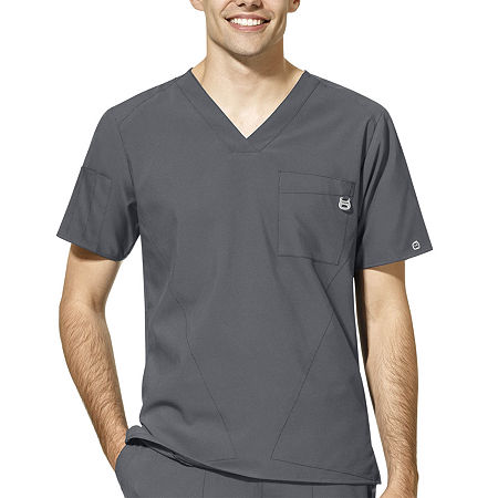 Wink W123 Mens V Neck Moisture Wicking Wrinkle Resistant Quick Dry Short Sleeve Scrub Top, X-small, Gray