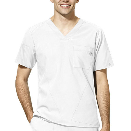 Wink W123 Mens V Neck Moisture Wicking Wrinkle Resistant Quick Dry Short Sleeve Scrub Top, Medium, White