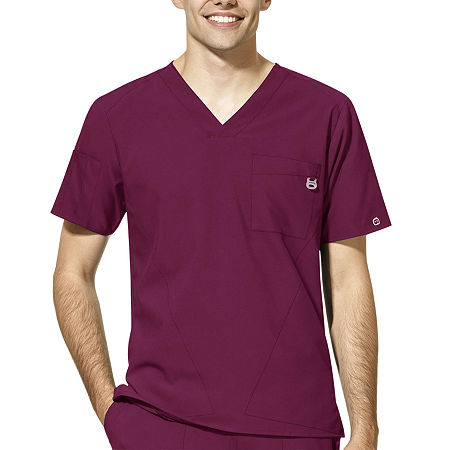 Wink W123 Mens V Neck Moisture Wicking Wrinkle Resistant Quick Dry Short Sleeve Scrub Top, X-small, Red