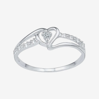 Womens Diamond Accent Natural Diamond 10K White Gold Heart Delicate Cocktail Ring