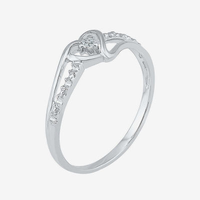 Womens Diamond Accent Mined Diamond 10K White Gold Heart Delicate Cocktail Ring