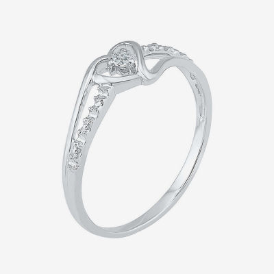 Womens Diamond Accent Natural Diamond 10K White Gold Heart Delicate Cocktail Ring