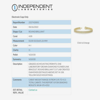(H-I / I1) 4 CT. T.W. Lab Grown White Diamond 10K Gold Round Link Bracelet
