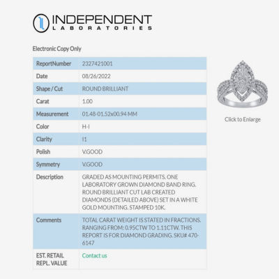 Diamond Blossom (H-I / I1) Womens 1 CT. T.W. Lab Grown White 10K Gold Marquise Halo Cocktail Ring