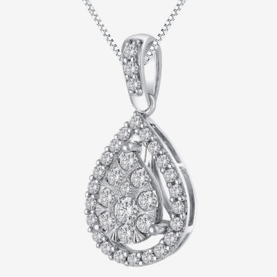 Womens 1/2 CT. T.W. Natural White Diamond 14K White Gold Pear Pendant Necklace