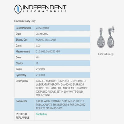 Diamond Blossom (H-I / I1) 1 CT. T.W. Lab Grown White Diamond 10K White Gold Pear Drop Earrings