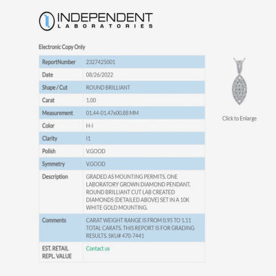 Diamond Blossom (H-I / I1) Womens 1 CT. T.W. Lab Grown White Diamond 10K White Gold Pendant Necklaces