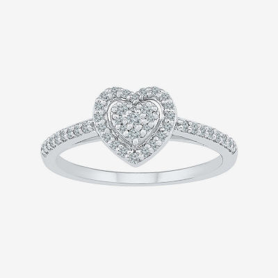 Womens 1/4 CT. T.W. Natural White Diamond 10K Gold Heart Cluster Halo Cocktail Ring