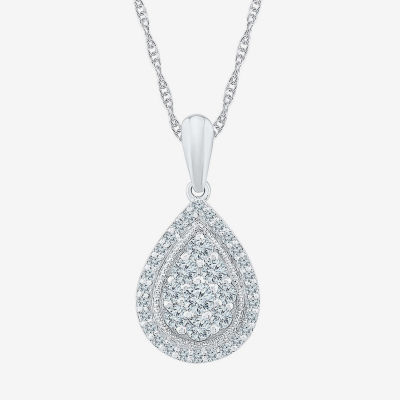 Teardrop Womens / CT. T.W. Natural White Diamond 10K White Gold Pear Pendant Necklace