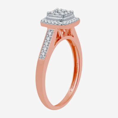 I Said Yes (H-I / I1) Womens 1/4 CT. T.W. Lab Grown White Diamond 14K Rose Gold Over Silver Sterling Halo Engagement Ring