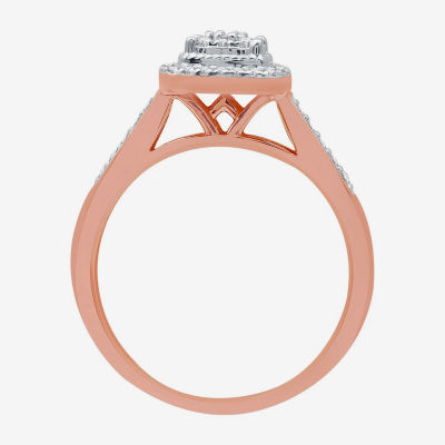 I Said Yes (H-I / I1) Womens 1/4 CT. T.W. Lab Grown White Diamond 14K Rose Gold Over Silver Sterling Halo Engagement Ring