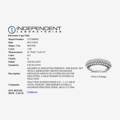 I Said Yes (H-I / I1) 1 CT. T.W. Lab Grown White Diamond Sterling Silver Anniversary Band