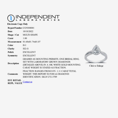 Signature By Modern Bride (H-I / I1) Womens 1 CT. T.W. Lab Grown White Diamond 10K Gold Pear Side Stone Halo Engagement Ring