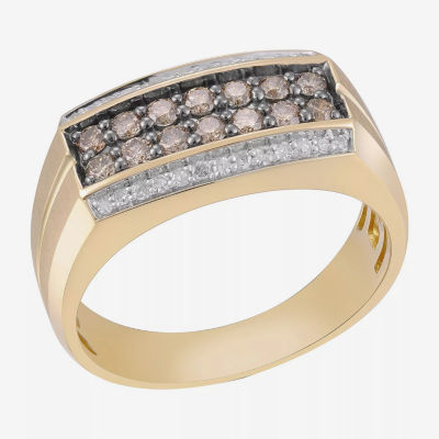 Mens 3/4 CT. T.W. White and Color-Enhanced Champagne Diamond Ring