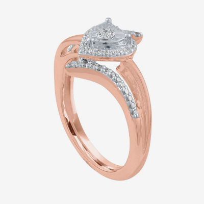 Womens 1/10 CT. T.W. Natural White Diamond 14K Rose Gold Over Silver Sterling Silver Heart Halo Bypass  Cocktail Ring