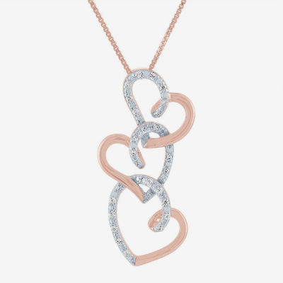 Womens 1/10 CT. T.W. Mined White Diamond 14K Rose Gold Over Silver Heart Pendant Necklace