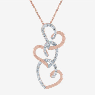 Womens 1/10 CT. T.W. Natural White Diamond 14K Rose Gold Over Silver Heart Pendant Necklace