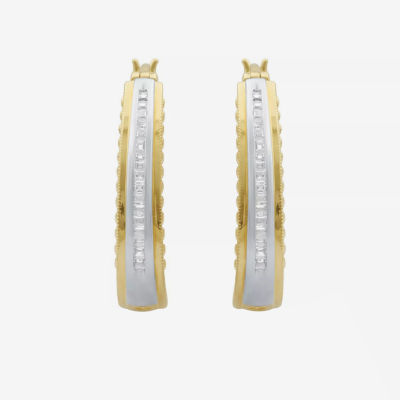 1 CT.T.W. Natural Diamond 14K Gold Over SIlver Hoop Earrings