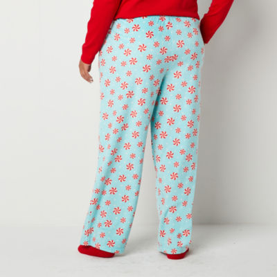 Sleep Chic Womens Plus Pajama Fleece Pants With Socks, Color: Red