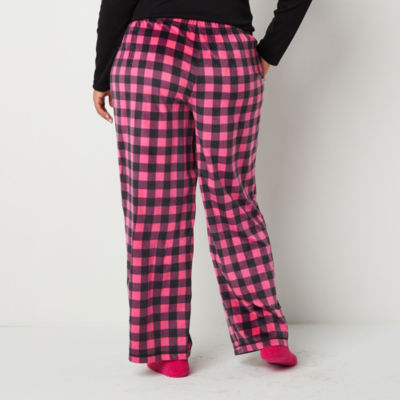 Sleep Chic Womens Plus Pajama Fleece Pants With Socks