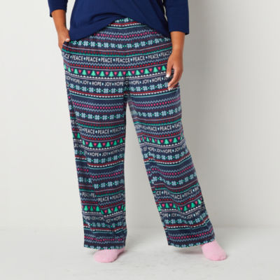 Sleep Chic Womens Plus Pajama Fleece Pants With Socks, Color: Red White  Stripe - JCPenney