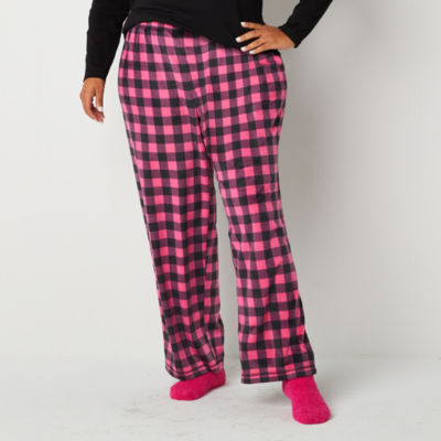 Sleep Chic Womens Plus Pajama Fleece Pants With Socks