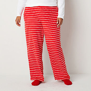 Sleep Chic Womens Plus Pajama Fleece Pants With Socks, Color: Red
