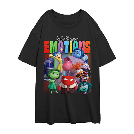Novelty T-shirts Inside Out 2 Feel Your Emotions Oversized Tee Womens Juniors Crew Neck Short Sleeve Oversized Inside In Black