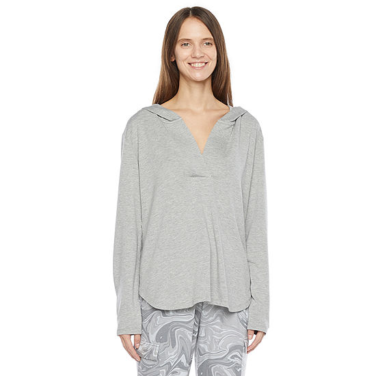Ambrielle Womens Long Sleeve Hooded Pajama Top, Color: Light Heather ...