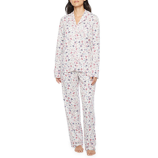 Liz Claiborne Womens V-Neck Long Sleeve 2-pc. Pant Pajama Set