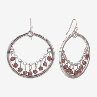 Mixit Silver Tone & Red Hoop Drop Earrings