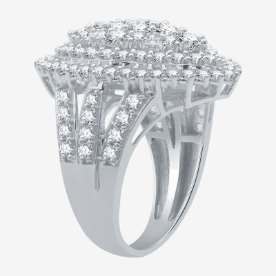 H-I / I1) Womens CT. T.W. Lab Grown Diamond 10K White Gold Halo Cocktail Ring