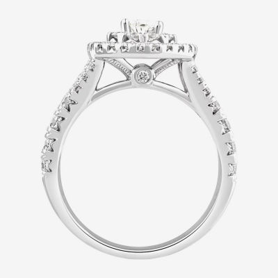 Signature By Modern Bride (G-H / Si2) Womens 1 1/4 CT. T.W. Lab Grown White Diamond 10K White Gold Pear Side Stone Halo Engagement Ring