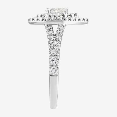 Signature By Modern Bride (G-H / Si2) Womens 1 1/4 CT. T.W. Lab Grown White Diamond 10K White Gold Pear Side Stone Halo Engagement Ring