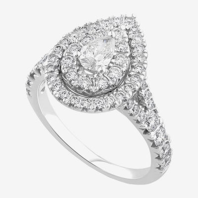 Signature By Modern Bride (G-H / Si2) Womens 1 1/4 CT. T.W. Lab Grown White Diamond 10K White Gold Pear Side Stone Halo Engagement Ring