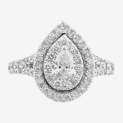 Signature By Modern Bride (G-H / Si2) Womens 1 1/4 CT. T.W. Lab Grown White Diamond 10K White Gold Pear Side Stone Halo Engagement Ring