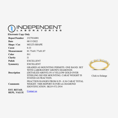 I Said Yes (H-I / I1) 1/3 CT. T.W. Lab Grown White Diamond 14K Gold Over Silver Sterling Wedding Band