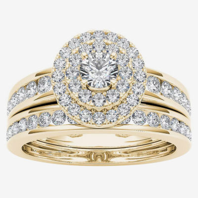 Womens CT. T.W. Natural White Diamond 10K Gold Oval Side Stone Halo Bridal Set