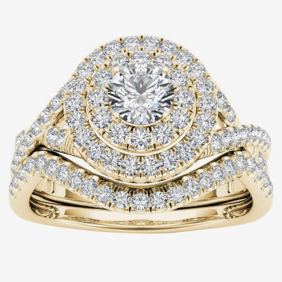 Womens 3/4 CT. T.W. Natural White Diamond 10K Gold Round Halo Bridal Set